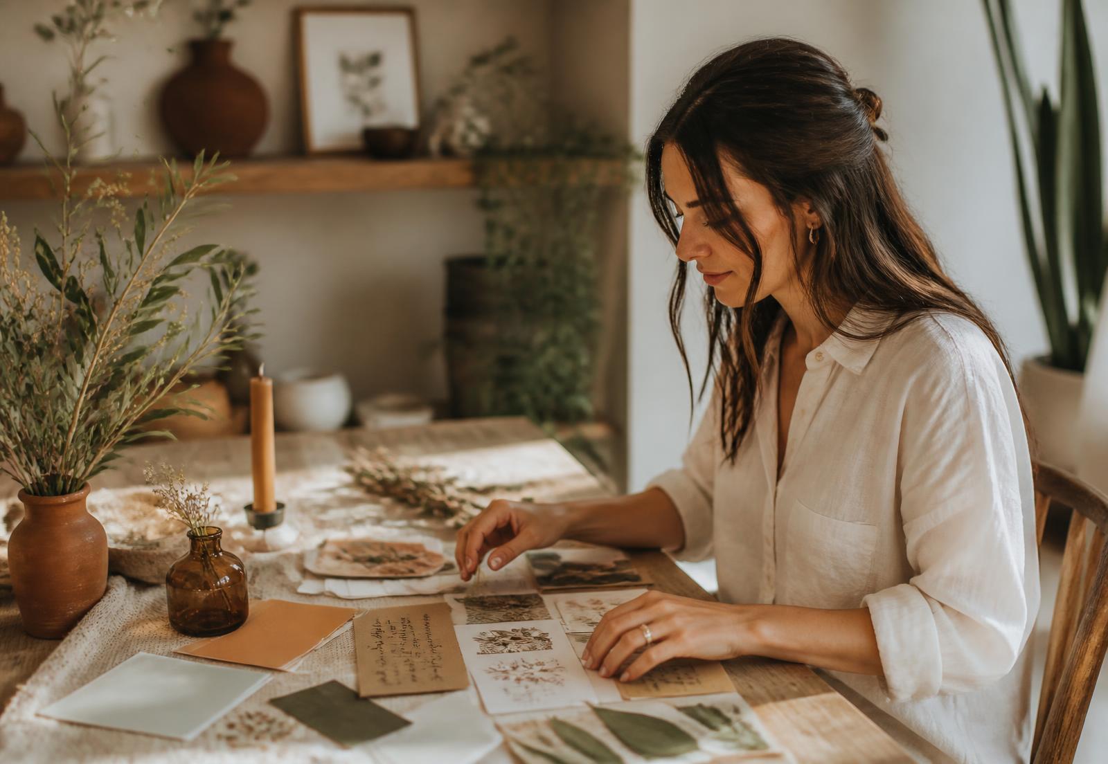 Warm boho wedding color palette planning with natural details